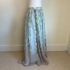 French Connection Floral Pleated Maxi Skirt 0 XS Pink Blue Fairycore Cottagecore